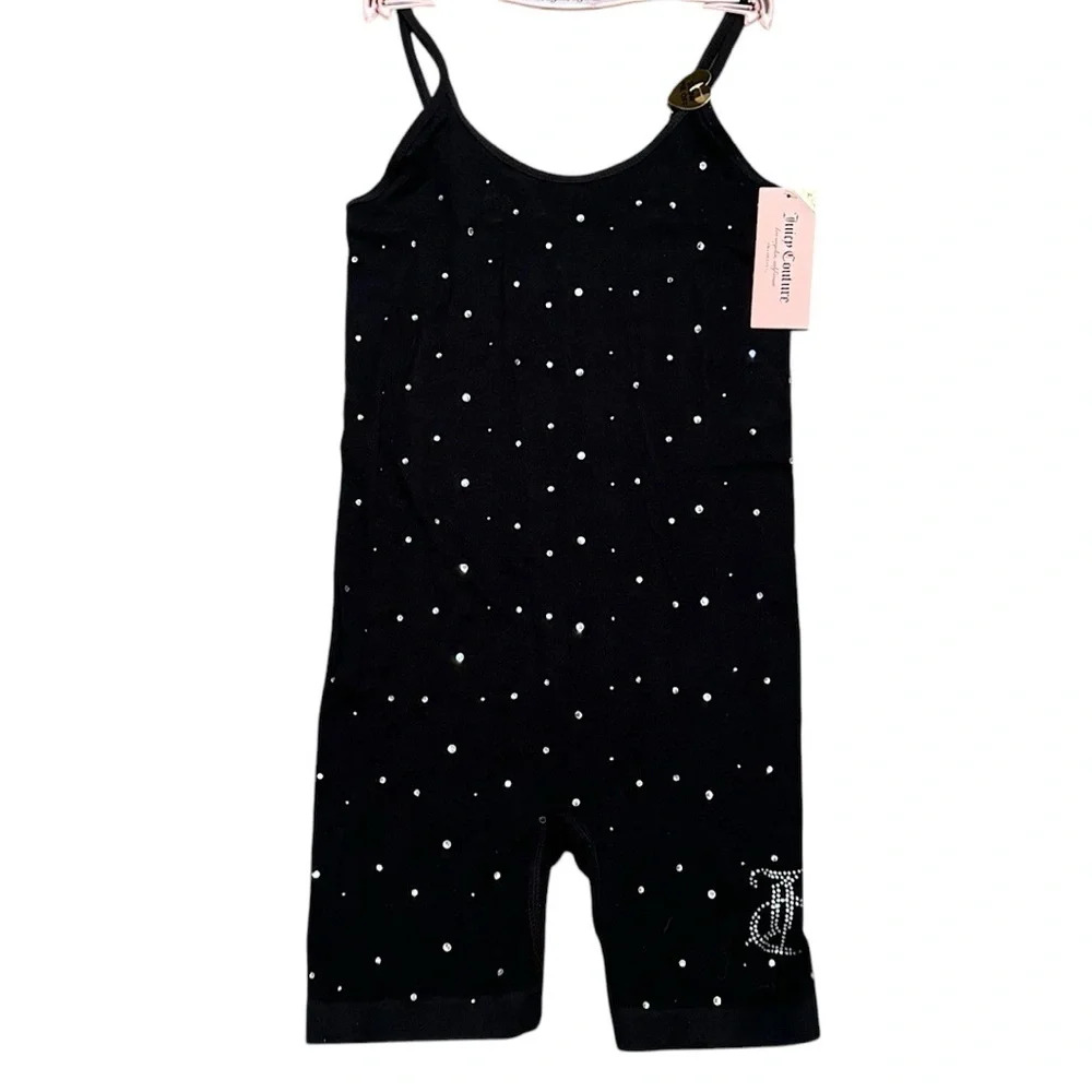 Juicy Couture Bodysuit Shorts with Full Glam Rhinestones SZ S Logo JC on Leg